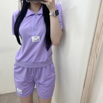 VANANA2 여성 데일리 빈티지 카라넥 지퍼 패치 반팔 반바지 투피스 세트 4color