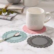 레이스 실리콘 컵 받침 티 코스터 수저 화분 받침대, 브라운