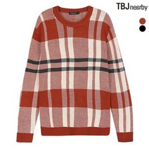 티비제이 남성 라운드넥 전판자카드 니트 풀오버 T184KT140P