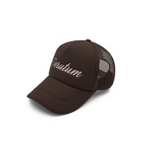 HW-BC123 : Big Cursive Script Logo Mesh Trucker CapㅣBrown