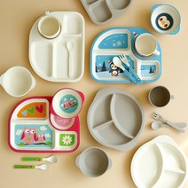 자연에서 온 무독성 BPA FREE 친환경 성인 아이 식판, 5P 기프트세트, 펭귄