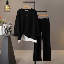 모노시크 바키아 V넥 레이어드 티셔츠 + 밴딩 팬츠 세트 MNOF416