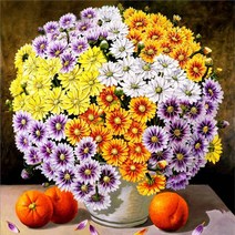실십자수 코스모스 꽃병 꽃 프린트 도안 패키지, 50x70실크, 11CT 3가닥자수, 1개