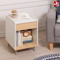 JS리빙 거실 간이 티테이블 소파 보조 원목 미니 선반 협탁 침실 다용도 슬림 서랍장 침대 틈새 엔틱 수납장 북유럽 인테리어 사이드 테이블 화이트 컬러 간편 조립 KcQI-183A