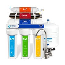 Express Water 자외선 역삼투 정수 시스템 6단계 RO UV 정수기 수도꼭지 및 탱크 포함 언더 싱크 필터 투명 하우징 ROUV10DCG 이 포함된 100 GPD, Modern Brushed Nickel Faucet