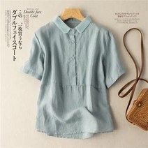 보헤미안 여름 시원한 오버핏 여자 중년 빅사이즈 단추 레이온 린넨블라우스 반팔 셔츠