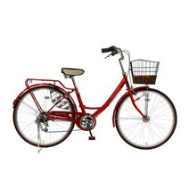 일본 시티 자전거 26인치 생활 짐 아줌마 여자 여성용 자전거, 레드
