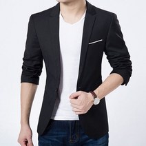 남성 캐주얼 슬림 피트 정장 원 버튼 블레이저 코트 재킷 탑 패션 오피스 긴 소매 포켓