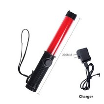 다기능 야외 LED 교통 배턴 경고등 휘슬 자성후크 부저 형광 가이드 로드 29cm, Red Rechargeable, 1개