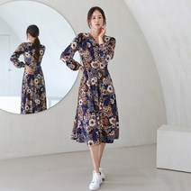 프롬코 여성 긴팔 플라워 과꽃 롱 원피스 [자체제작 FRC75]
