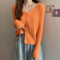 식스에비뉴 스텐 브이넥 슬림 골지 가디건