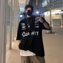 오토바이 팀복 힙합 박시 티셔츠 루즈핏 레이싱 반팔 남성 여름 유럽과 미국 조수 브랜드 캐주얼 대형 느슨한 청 ruffian 잘 생긴 정장