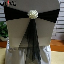 웨딩의자커버 스판덱스 라이크라 의자 새시 로즈 오간자 커버 웨딩 보우 장식 플라워 매듭 밴드 연회 장소용 신축성, [13] Black