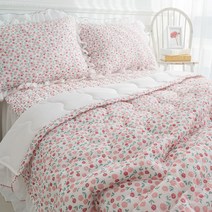 소유하리 스노우 밤부 프릴 꽃비Q(퀸)여름누비이불베개커버세트 핑크