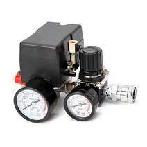 QWORK 공기 압축기 압력 스위치 제어 밸브 90-120PSI 압력 조절기 압력 게이지 피팅 세트 포함, American Pattern