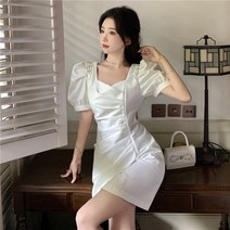 앤티크 헵번 스타일 미니 스커트녀 스퀘어 넥 큐빅 패션 불규칙 LAP원피스 드레스 하객원피스 롱원피스 여성 린넨