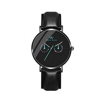 [Welly Merck] 시계 남성 날짜 스위스 브랜드 40MM 화이트 문자판 20MM 교환 가능 스트랩 5ATM 방수 (블랙)
