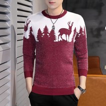 롱 니트원피스 Men 39s Sweater Slim Fit Warm Knitwear Autumn and Winter Christmas Elk Printing