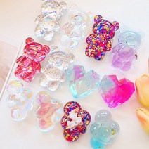 키치 블링블링 레진 그립톡 모음 / 아이폰 핸드폰 클리어 그립톡 핸드폰 거치대 키링 에폭시 그립톡, 4.골드펄 클리어곰