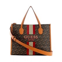 Guess Silvana Logo Book Tote Bag 게스 실바나 로고 북 토트 백 블랙 코냑