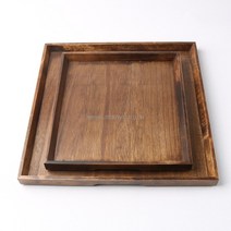 애쉬목 고급 엔틱 정사각 나무 쟁반 2size, 대