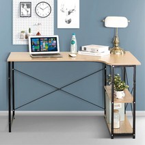 작업실 선반있는 꺽인 철제프레임 책상 고등학생 학생방 거실 시스템, 심플 L형 책상 화이트