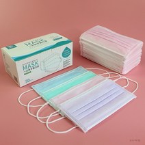 비말 차단 덴탈 일회 용 마스크 50매 퍼플 핑크 초록 파랑 화이트, 1박스, 50개