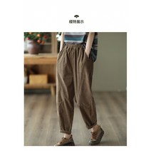 FANSYLI 겨울 여성 코듀로이 바지 벨벳 두꺼운 와이드 캐주얼 기모바지 728호 10A21