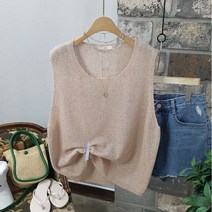 상상그이상 여성용 국내제작 린넨 부클 하바나 라운드넥 니트 민소매 러블리룩 시원한 나시니트 비치웨어 슬리브리스