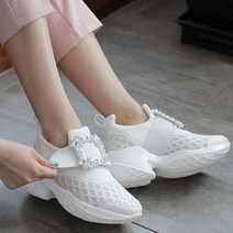 원스테이션 여성용 큐빅 레이스 키높이 슬립온 6cm