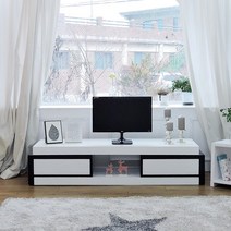 은목 75T 하이그로시 도장 서랍 1200 확장형거실장, 화이트블랙