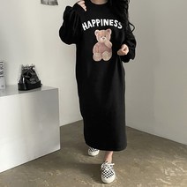 [비비애르] 해피 베어 곰돌이 코튼 롱 원피스 봄 쭈리 맨투맨 퍼프 벌룬 홈웨어 빅사이즈원피스