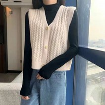 민소매 스웨터 조끼 봄 가을 한국 스타일 니트 카디건 여성 패션 V 넥 스웨터 짧은 탑 코트