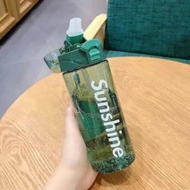 리안 야외 운동 플라스틱 성인 빨대 컵 물통, 430ml, 그린