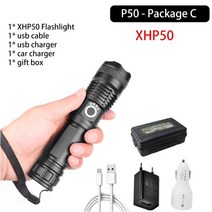 초강광led손전등 야외용고휘도손전등 연기투시랜턴 높은 강력한 xhp160 led 손전등, xhp50-c, 5000mah-26650