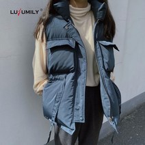 Lusumily 겨울 경량 덕다운 포켓 패션 조끼 패딩조끼