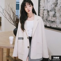 가바바 여성 빅사이즈 블레이저 살짝 보이는 바둑판 무늬가 귀여운 캐주얼룩 아우터 G69755