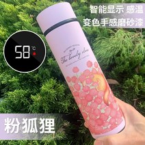 LED 온도표시 보온병 온도컵 혼합색 500ml, 핑크 폭스