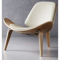 한스웨그너 쉘 디자인 스타일 윙체어 라운지체어 스터디카페 영화관 의자, 원목+베이지(진피)패드