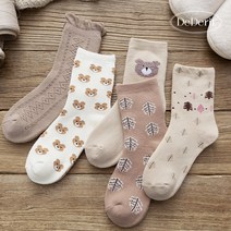 데데리트 귀여운 브라운 곰돌이 니트 여성 여자 패션 디자인 캐릭터 예쁜 양말