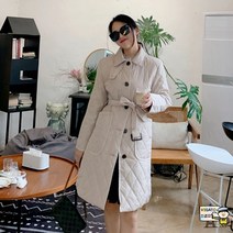 A라인코트 트렌치 롱 여성 누빔 모던 슬림핏 싱글 바람막이 보온 중년 고급진