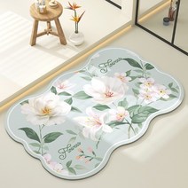 욕실매트 꽃무늬 플라워 규조토 대형 주방매트 80x50cm 발매트 레터링러그 용품 일러스트러그, 80x50퍼플