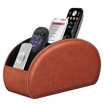 Fintie 리모컨 홀더 비건 가죽 TV 원격 캐디 데스크탑 오거나이저 5칸 TV 리모컨 미디어 컨트롤러 사무용품 메이크업 브러시 블랙, Brown
