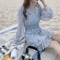 블링앤수 여성스러운스타일 여성 기본핏 브이넥 원피스 KZZ160