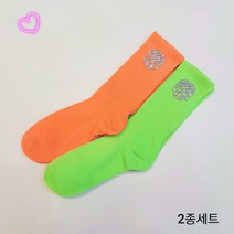 훼미리샵 형광 해골양말 여자 패션 골프양말 형광오렌지 형광연두 2컬러 [1세트], 해골큐빅+형광오렌지+형광연두