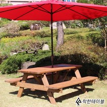 착한테이블 숯불 일체형 바베큐 그릴 포함 원목 야외테이블 세트 파라솔 별매 피크닉테이블, 8인 바베큐 테이블 도토리 도색