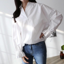 [NewCare] 여성 셔츠 루즈핏남방 소매 리본 언발셔츠