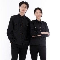 검정(면혼방) Bar 긴팔 바셔츠 호프 바 웨스턴셔츠 서빙유니폼 식당 가게 유니폼셔츠