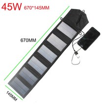 태양열 충전기 패널 80WW 접이식 태양 전지 휴대 보조베터리 광 플레이트 듀얼 USB 5V 야외 비상 전원 공급 장치 전화, [01] 45W 670X145MM