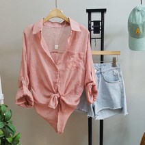 상상그이상 여성용 데일리 무지 파스텔 거즈 셔츠 남방 린넨 롤업셔츠 루즈핏남방 데일리룩 시원한여름남방